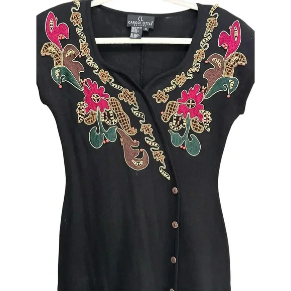 Carole Little Black Wool Blend Embroidered Bodycon Dress Size S - Picture 4 of 7